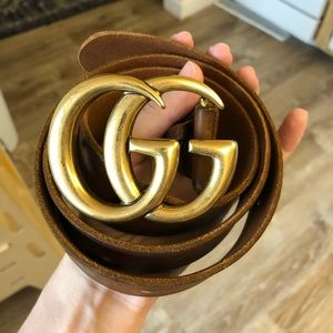 Authentic Gucci Leather belt with double G buckle